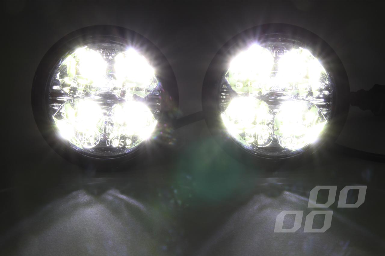 Denní svícení AMIO DRL 510HP kulaté, 4 LED s redukčními kroužky, průměr 70 mm