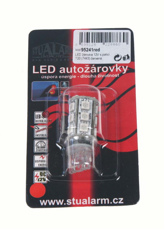 LED T20 (7443) červená, 12V, 18LED/3SMD
