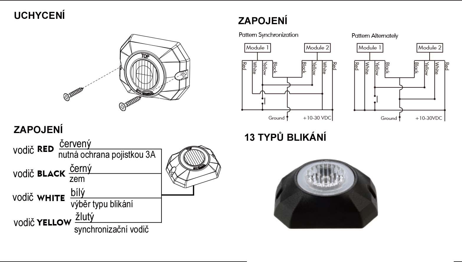 PROFI výstražné LED světlo vnější, 12-24V, červené, ECE R65