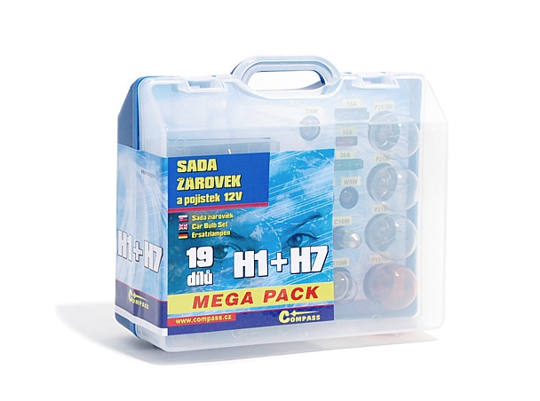 Servisní box žárovek na 12V Mega H7 + H1 + pojistky - Compass