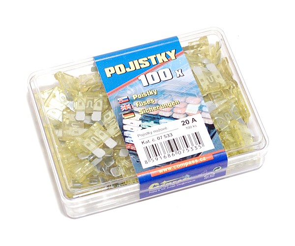 Pojistky nožové 20 Amp 100 ks