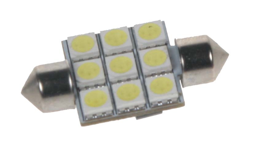 LED žárovka 24V s paticí sufit (36mm) bílá, 9LED/3SMD