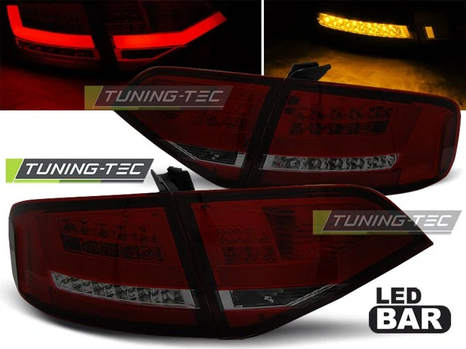 Zadní světla, světlomety, lampy Audi A4 B8 sedan, 2008-2011, LED bar, červené, kouřové