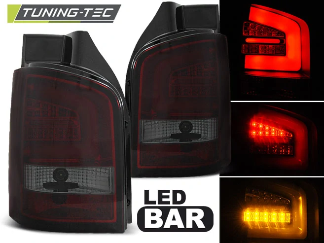 Zadní světla VW T5 03-09 zad.výklopné dveře - kouřové/červené LED BAR