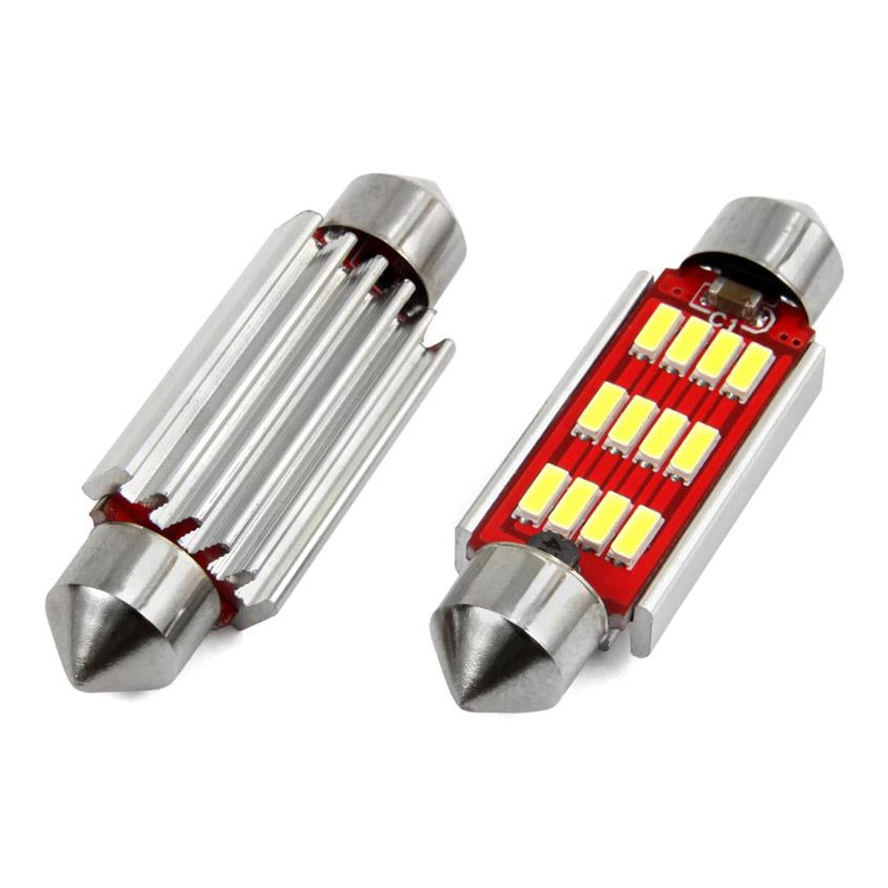 LED sufit žárovky s chladičem 12 SMD CAN-BUS 4014 - délka 41 mm - bílé (2 ks) - Amio