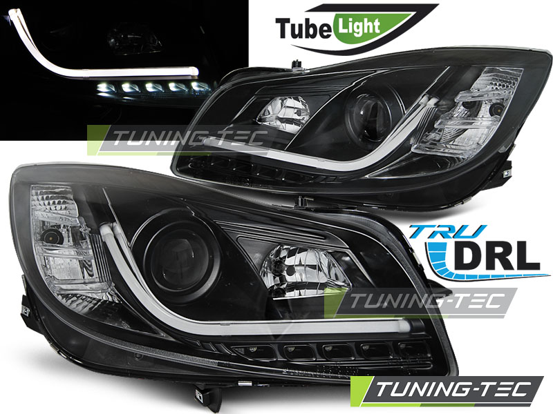 PŘEDNÍ SVĚTLOMETY, SVĚTLA, LAMPY OPEL INSIGNIA, 2008-2012, TUBE LIGHT, LED, ČERNÉ BLACK