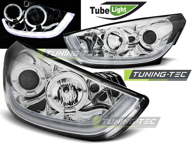 Přední světla angel eyes a LED TubeLights Hyundai ix35 09-13 chrom