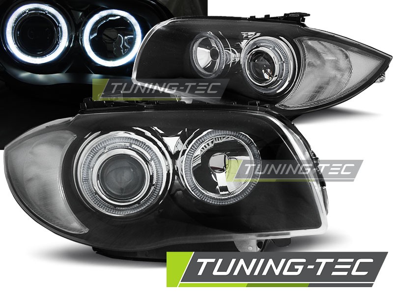 PŘEDNÍ SVĚTLOMETY, LAMPY BMW 1 E87, E81, 2004-2007, ANGEL EYES, ČERNÉ