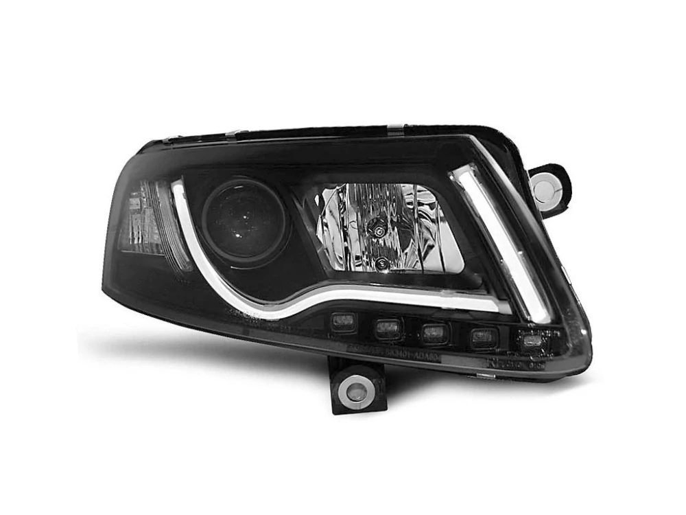 Přední světla Audi A6 04-07 - černé TUBE LIGHTS TRU, DRL, XENON