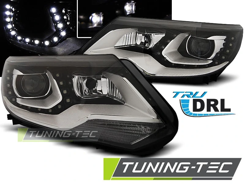 Přední světlomety, světla, lampy VW Tiguan, 2011-, LED Daylight DRL, černé black s denním svícením