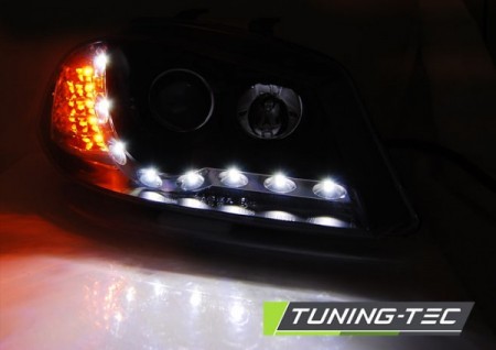 PŘEDNÍ SVĚTLOMETY, SVĚTLA, LAMPY, SEAT IBIZA 6L, 2002-2008, LED + LED BLINKR ČERNÉ