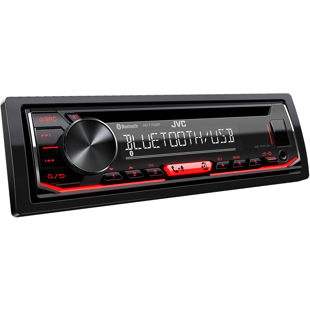 JVC autorádio s CD/MP3/USB/AUX/Bluetooth připojení/červené podsvícení/odním.panel
