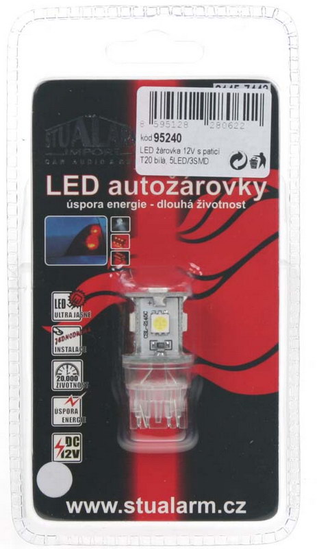 LED T20 (7443) bílá, 12V, 9LED/3SMD