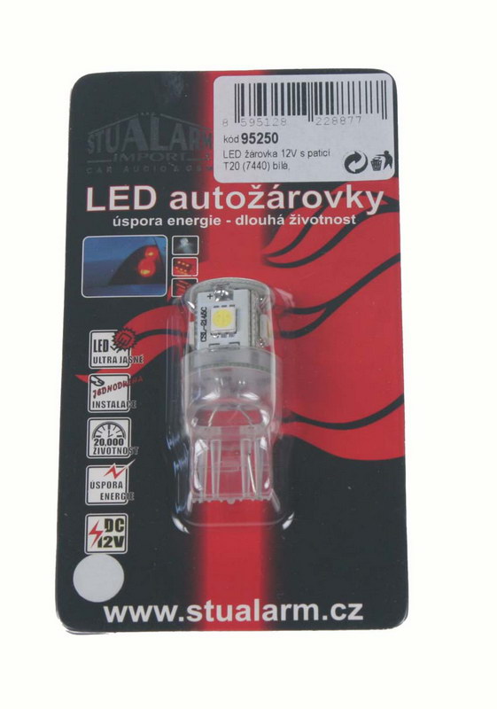 LED T20 (7440) bílá, 12V, 5LED/3SMD