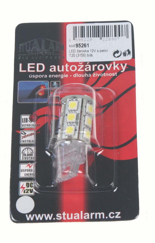LED T20 (3156) bílá, 12V, 18LED/3SMD