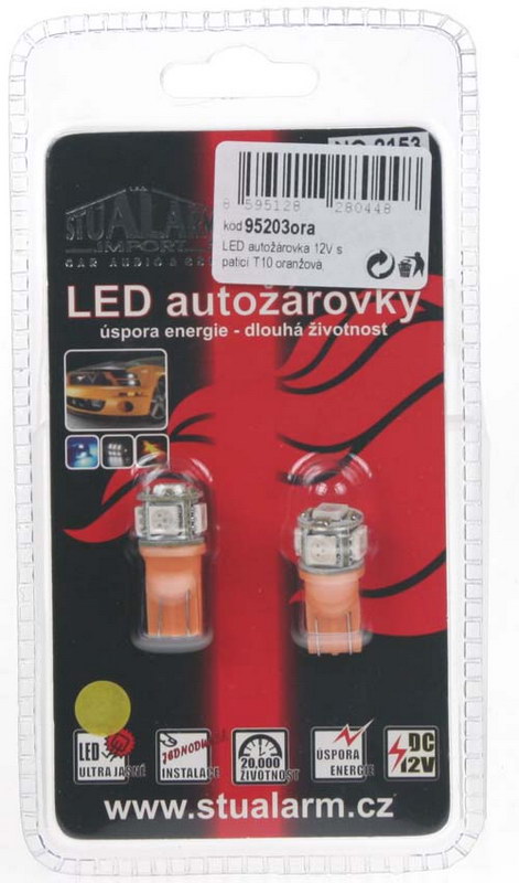 LED T10 oranžová, 12V, 5LED/3SMD