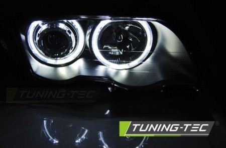 PŘEDNÍ SVĚTLA, SVĚTLOMETY BMW E46 1998-2001, SEDAN, TOURING, ANGEL EYES LED, ČERNÉ
