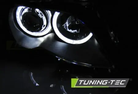 PŘEDNÍ SVĚTLA, SVĚTLOMETY BMW E46 2001-2005, SEDAN, TOURING, ANGEL EYES LED, ČERNÉ