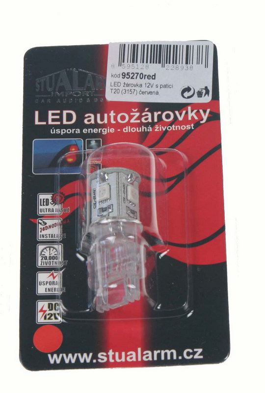LED T20 (3157) červená, 12V, 5LED/3SMD