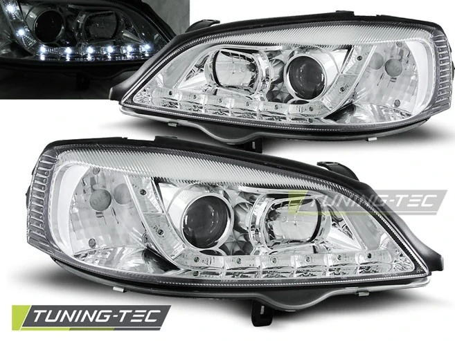 Přední světla Opel Astra G, 1998-2004, LED Daylight, chrom LPOP37