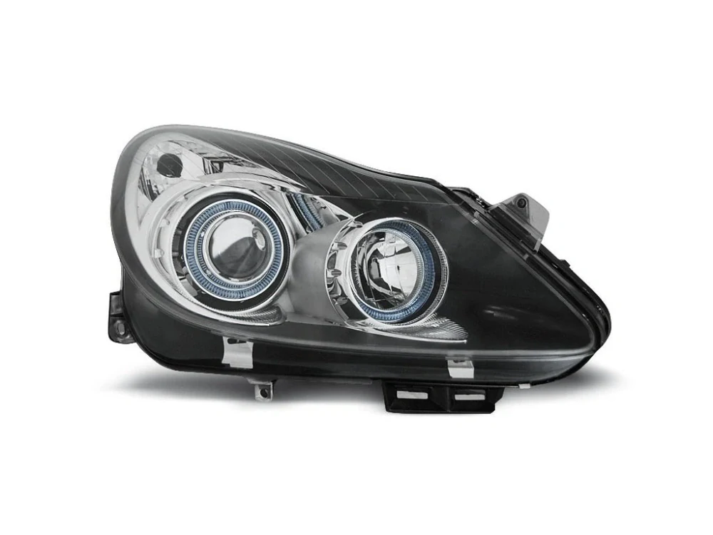 PŘEDNÍ SVĚTLOMETY, SVĚTLA, LAMPY OPEL CORSA D, 2006-, ANGEL EYES, ČERNÉ BLACK