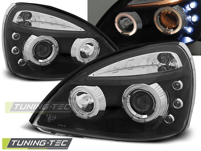 PŘEDNÍ SVĚTLOMETY, SVĚTLA, LAMPY RENAULT CLIO II, 2001-2005, ANGEL EYES, ČERNÉ BLACK