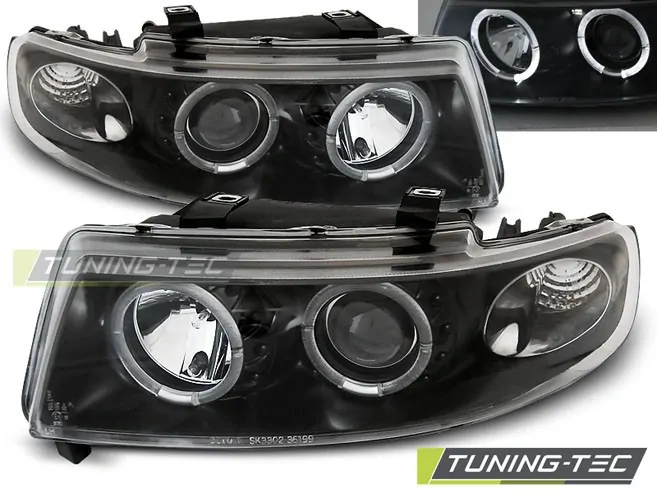 PŘEDNÍ SVĚTLOMETY, SVĚTLA, LAMPY, SEAT LEON, TOLEDO, 1998-2005, ANGEL EYES, ČERNÉ BLACK