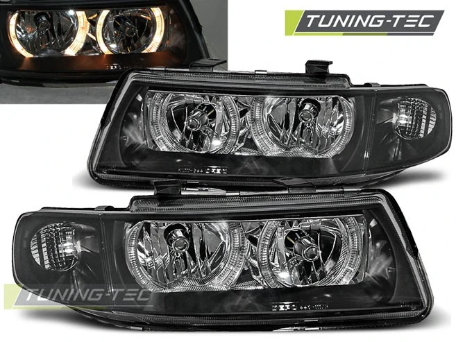 Přední světla Seat Leon, Toledo, 1998-2005, Angel Eyes, černé