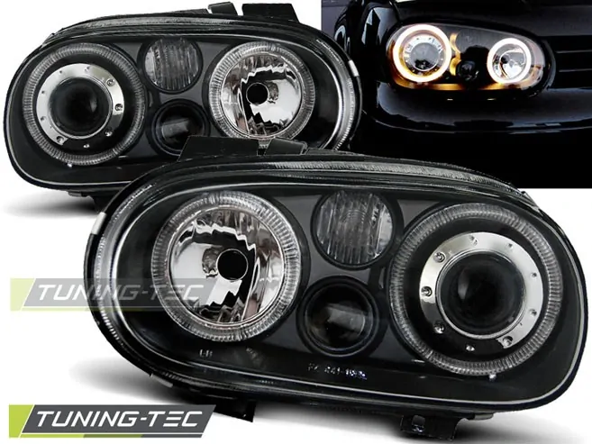 PŘEDNÍ SVĚTLOMETY, SVĚTLA, LAMPY VOLKSWAGEN GOLF 4, 1998-2003, ANGEL EYES, ČERNÉ BLACK