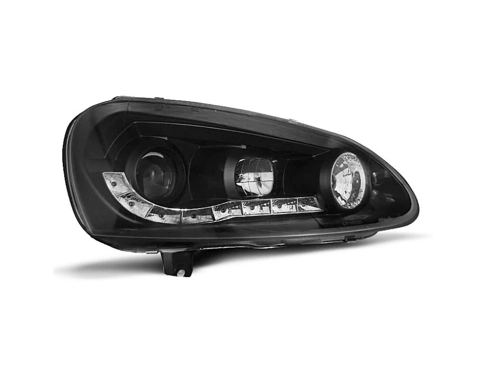 PŘEDNÍ SVĚTLOMETY, SVĚTLA, LAMPY VOLKSWAGEN GOLF 5, 2003-2009, LED DAYLIGHT, ČERNÉ BLACK