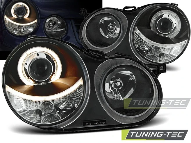 Přední světlomety, světla, lampy Volkswagen Polo 9N, 2002-2005, Angel Eyes, černé black