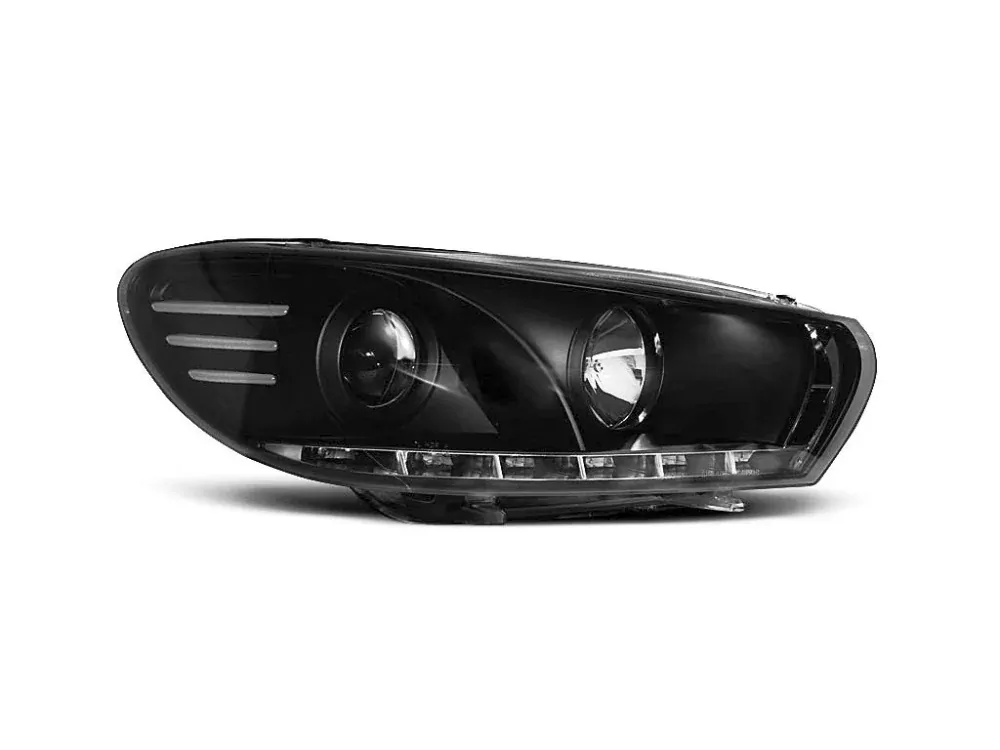 PŘEDNÍ SVĚTLOMETY, SVĚTLA, LAMPY VOLKSWAGEN SCIROCCO, 2008-, LED DAYLIGHT, ČERNÉ BLACK 