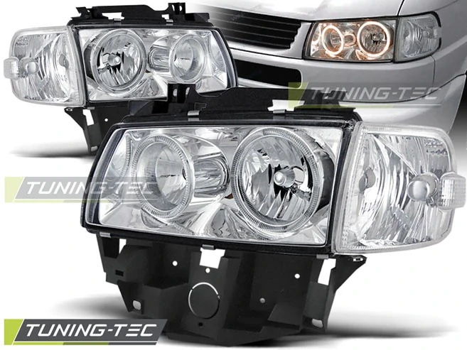 Přední světla Volkswagen T4, 1996-2003, Angel Eyes, chrom (BUS)