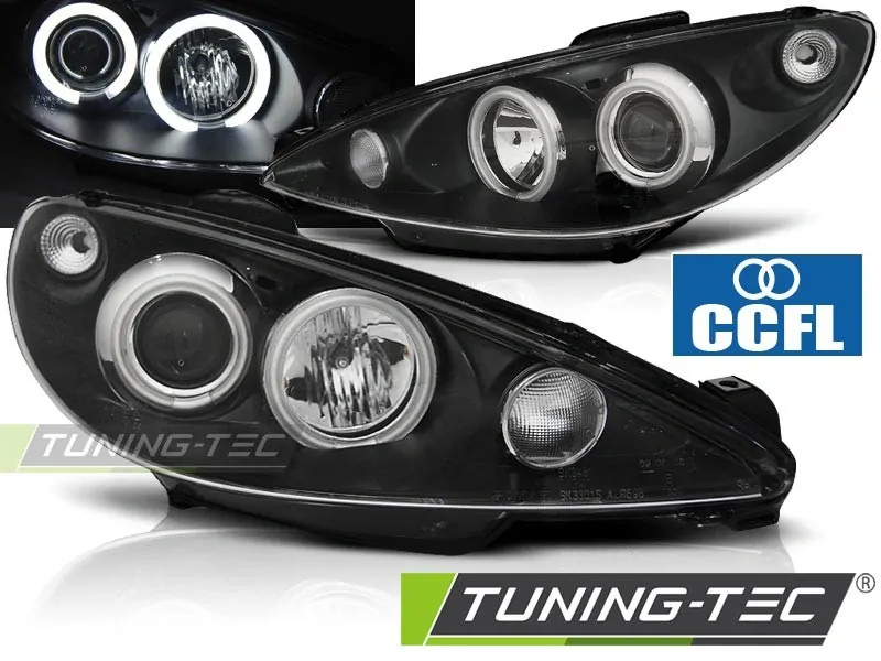 Přední světla Peugeot 206 02-07 Angel Eyes CCFL - černé