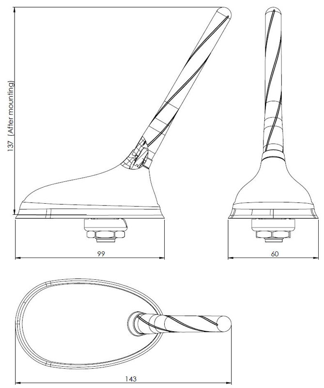 FLEX 60° anténa AM-FM/GPS, délka prutu 12cm