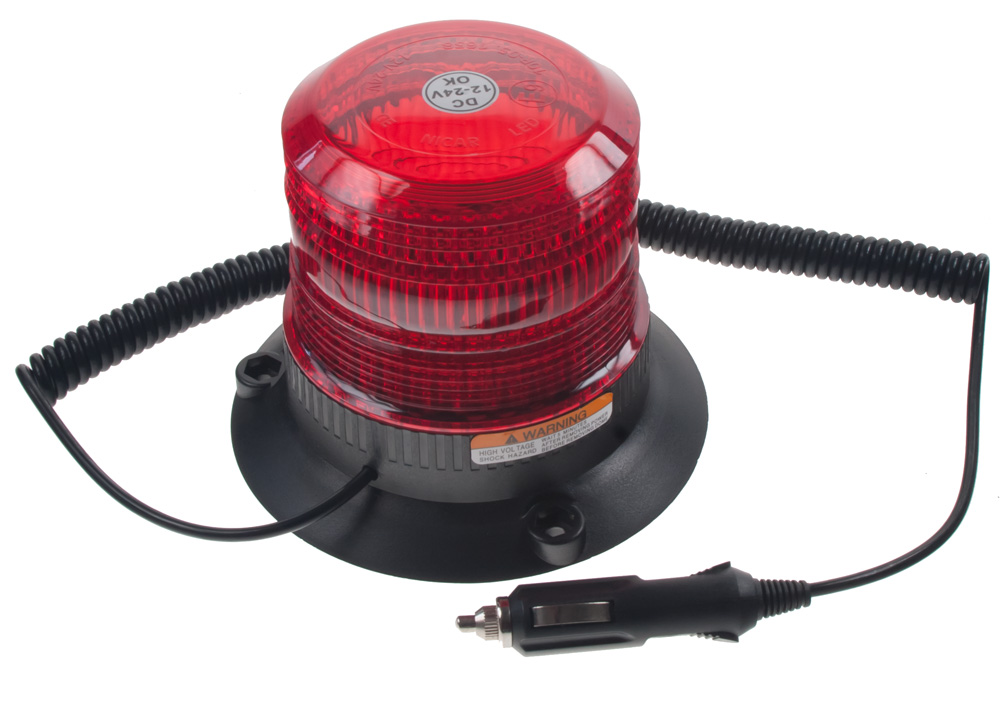Zábleskový maják, 12-110V, červený magnet, ECE R10