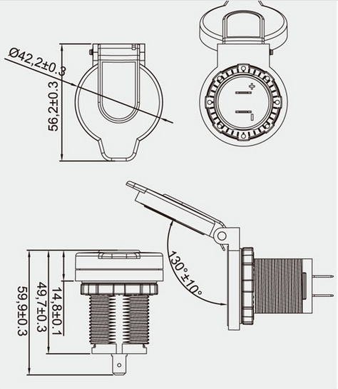 2 USB zásuvka s magnetem ve voděodolném držáku max 2x 2,4 A