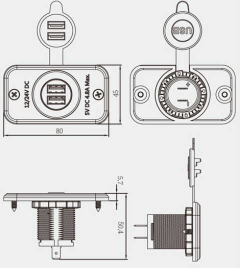 2x USB zásuvka v panelu max 3,1 A