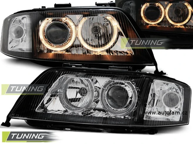 PŘEDNÍ SVĚTLOMETY AUDI A6, 1999-2001, ANGEL EYES, ČERNÉ BLACK