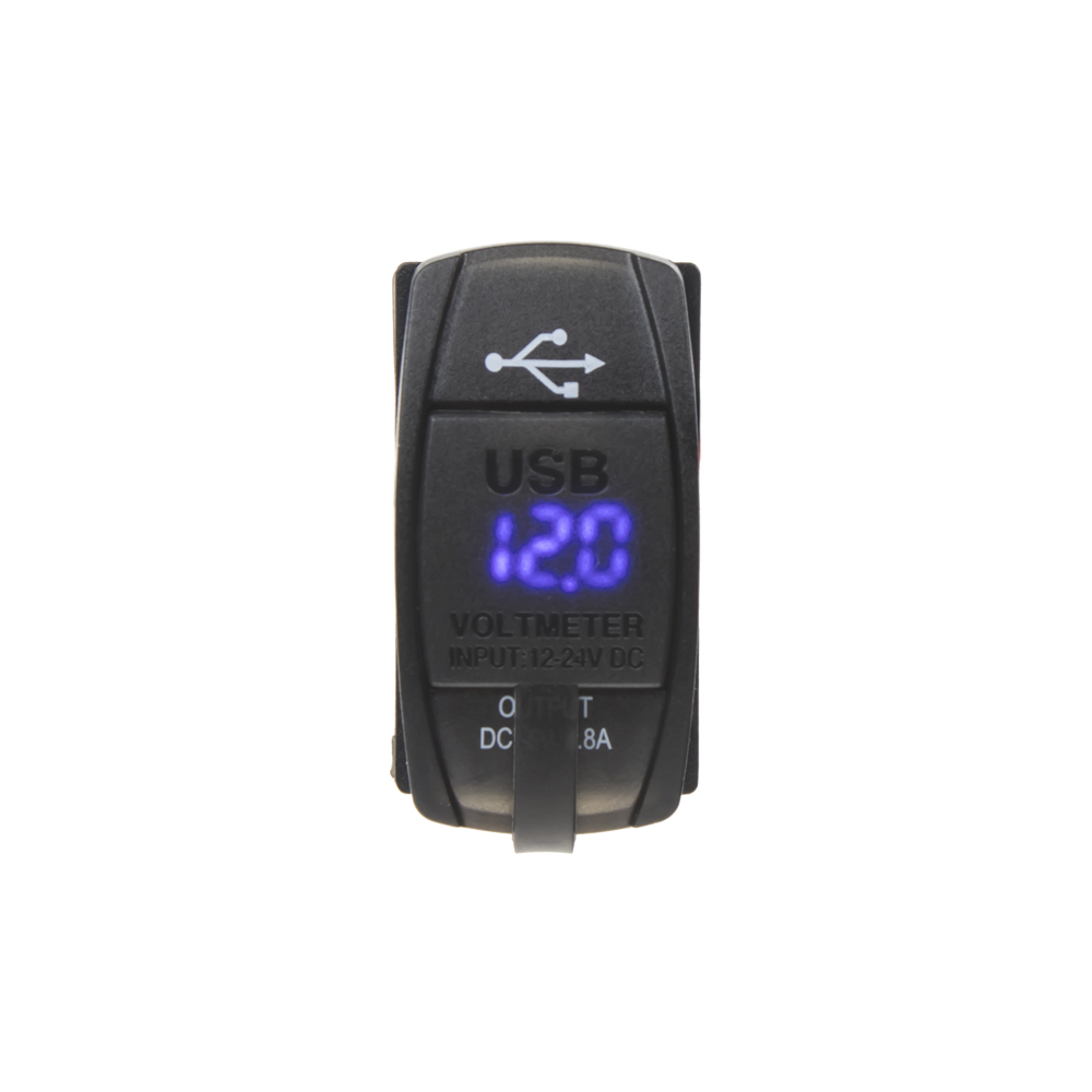 USB zásuvka "Rocker" s voltmetrem, modrá 2 slot