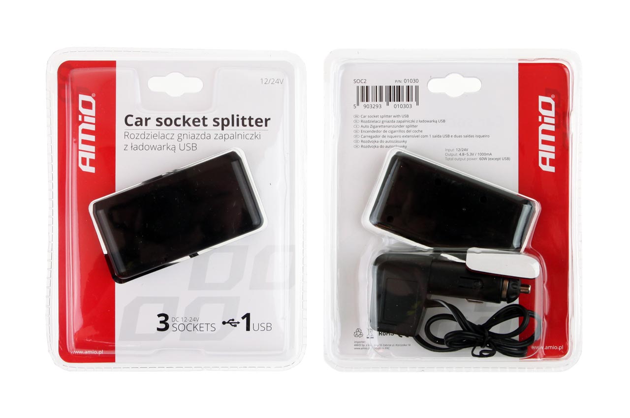 Roztrojka zásuvky AMIO, 12V s kabeláží