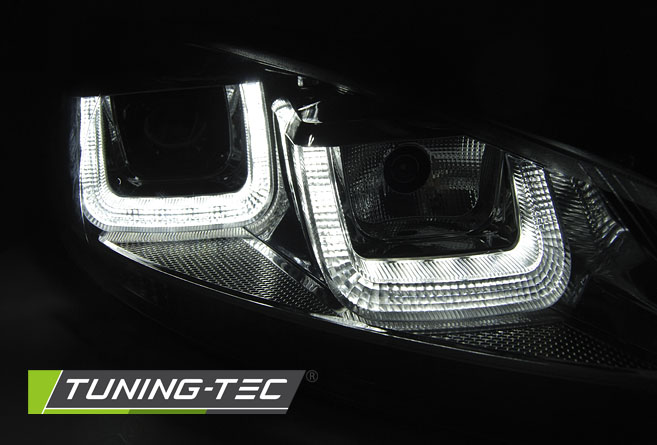 PŘEDNÍ SVĚTLA U-LED DENNÍMI SVĚTLY VW GOLF 6 08-12 CHROM LINE