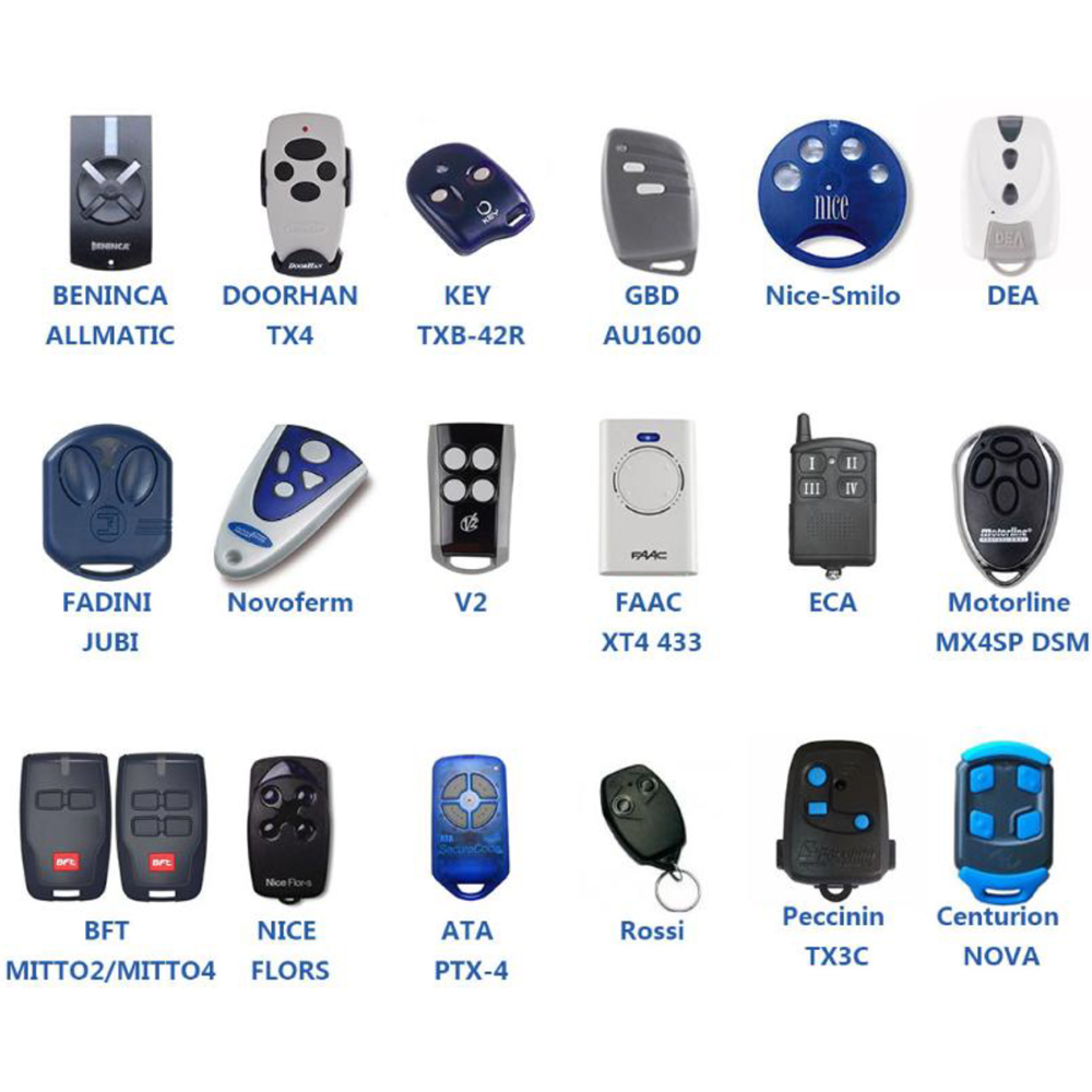 Univerzální dálkový ovladač Nice-Smilo, V2, Motorline, Mitto2/4, Doorhan atd. 433Mhz