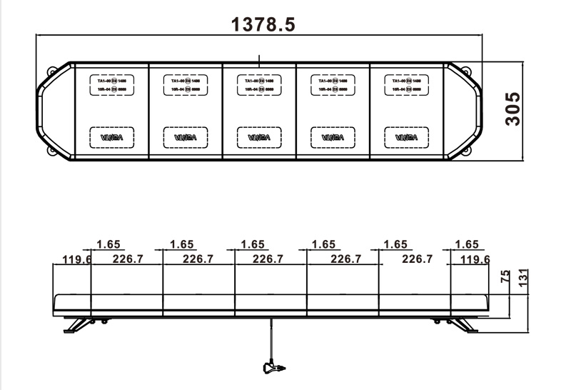 LED rampa 1400mm, modro-červená, 12-24V, homologace ECE R10