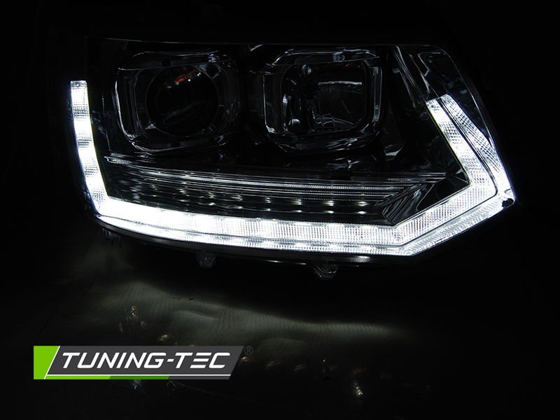 PŘEDNÍ SVĚTLA, SVĚTLOMETY, LAMPY VW T5 2010-2015, TUBE LIGHT, T6 LOOK, CHROMOVÉ