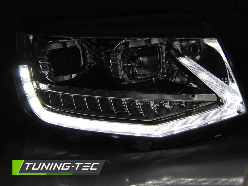 PŘEDNÍ SVĚTLOMETY, SVĚTLA, LAMPY VW T6 2015-2019, TUBE LIGHT, DRL, SEQ, CHROMOVÉ