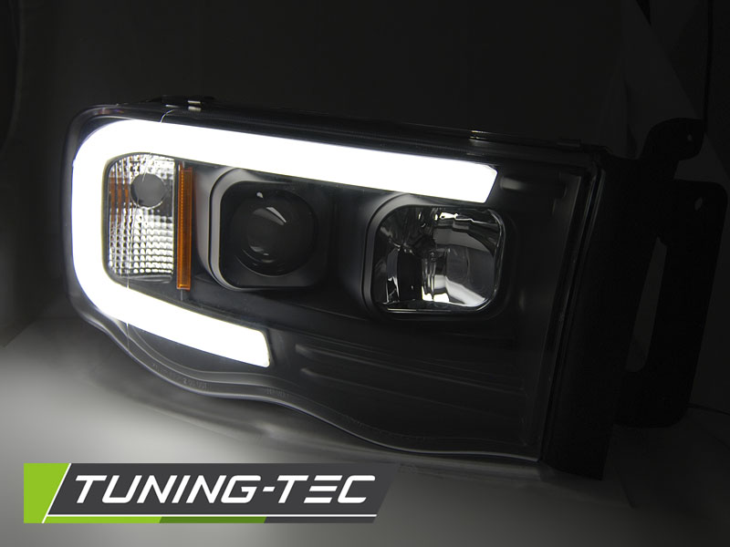 PŘEDNÍ SVĚTLA DODGE RAM, 2002-2006, TUBE LIGHT, ČERNÉ