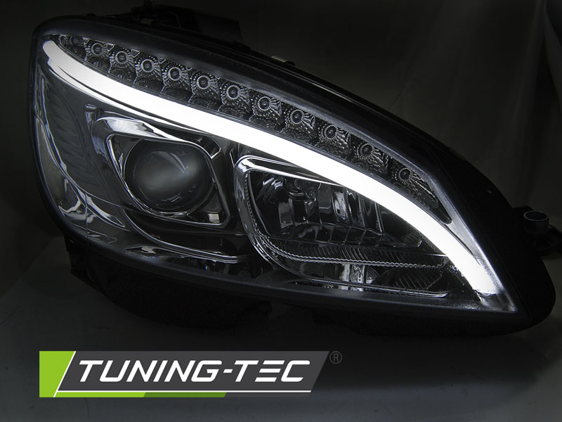 Přední světla, světlomety Mercedes C W204, 2007-2010, Tube Light, chrom