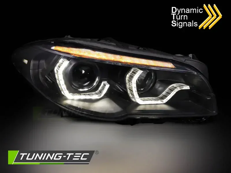 PŘEDNÍ SVĚTLOMETY, SVĚTLA, LAMPY BMW F10/F11 2010-2013, XENON, LED ANGEL EYES, DRL, ČERNÉ SEQ