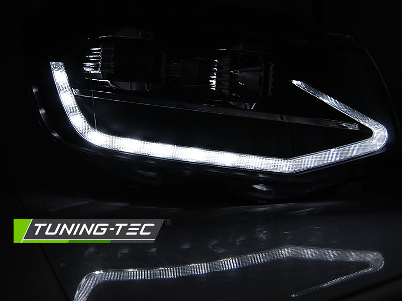 PŘEDNÍ SVĚTLA, SVĚTLOMETY, LAMPY VW T6, 2015-2019, TUBE LIGHT, DRL, SEQ DYNAMIC BLINKR, ČERNÉ